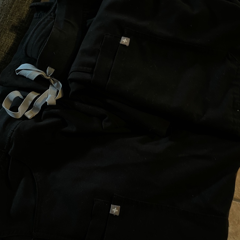 Figs Black Scrub Pants with Gray Drawstring 3 pairs